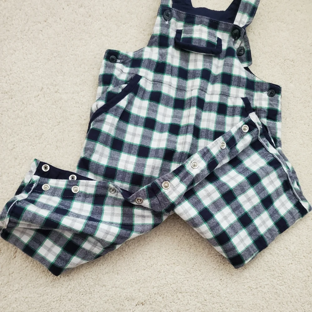 Janie and Jack Baby Boys' Blue, Green Plaid Cotton Overalls sz0-3m